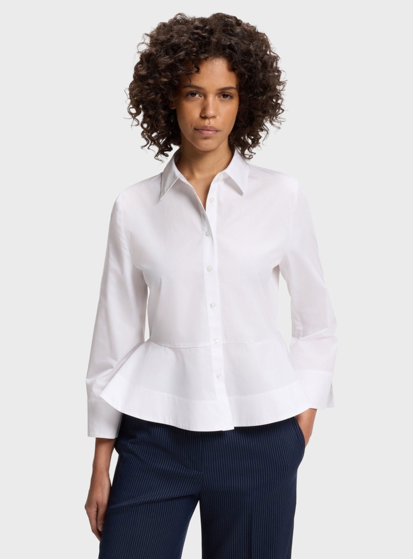 HUGO Slim-Fit Shirt In Cotton With Peplum Hem Embrella - White