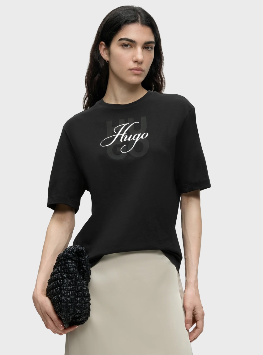 HUGO Cotton-Jersey T-Shirt With Logo Print  Dashire_5 - Black