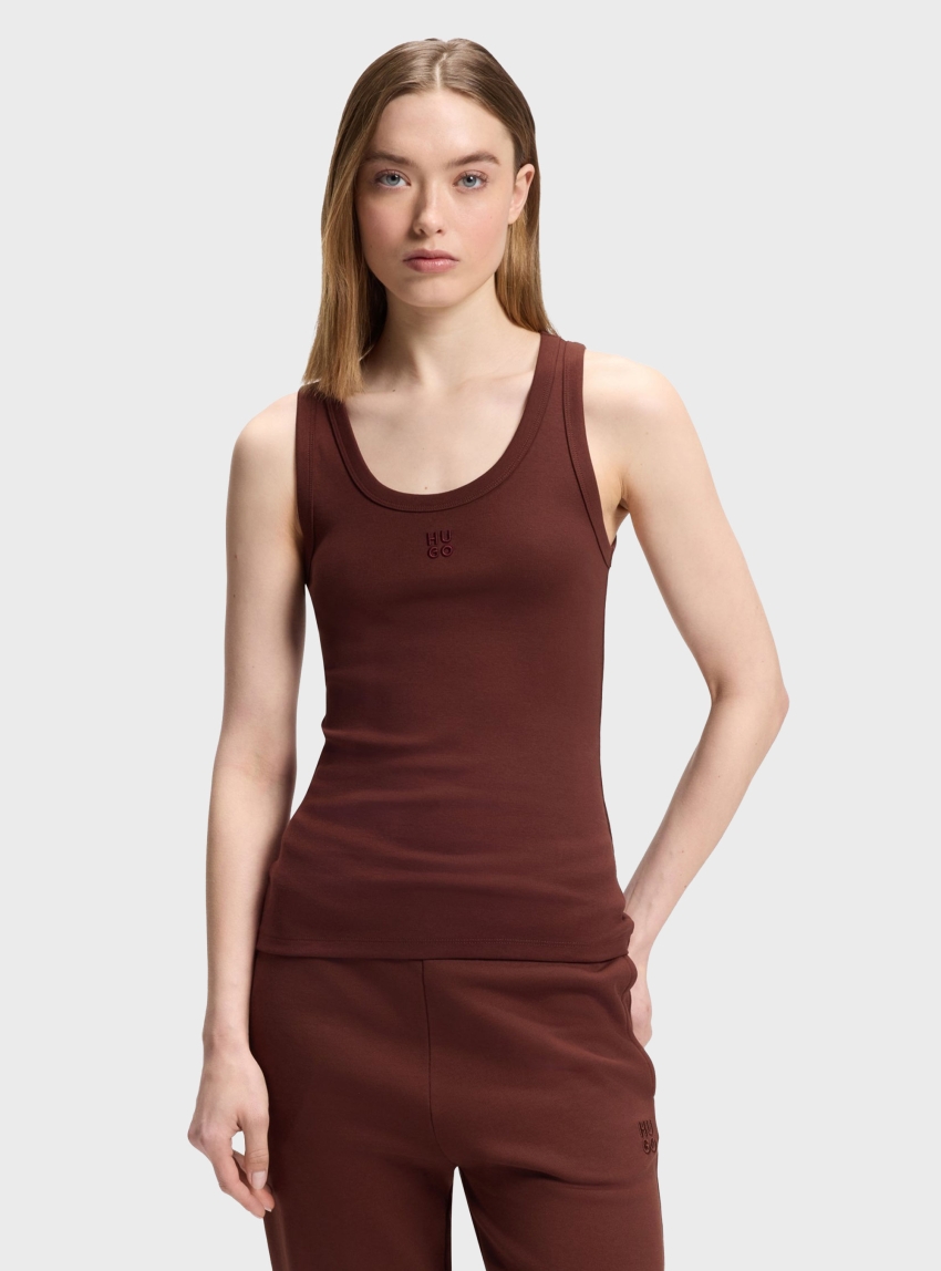 HUGO Cotton-Blend Tank Top With Stacked-Logo Embroidery Datamia - Brown