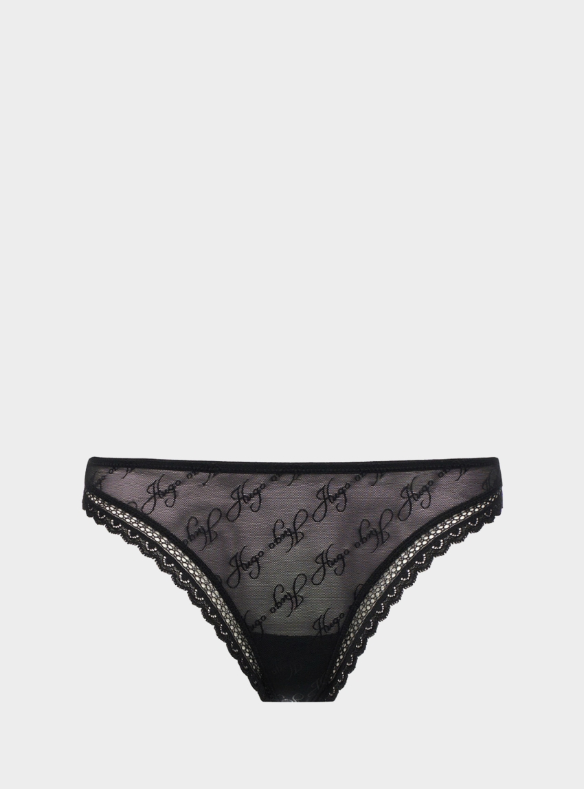 HUGO Lace-Trim Thong LACY THONG - Black