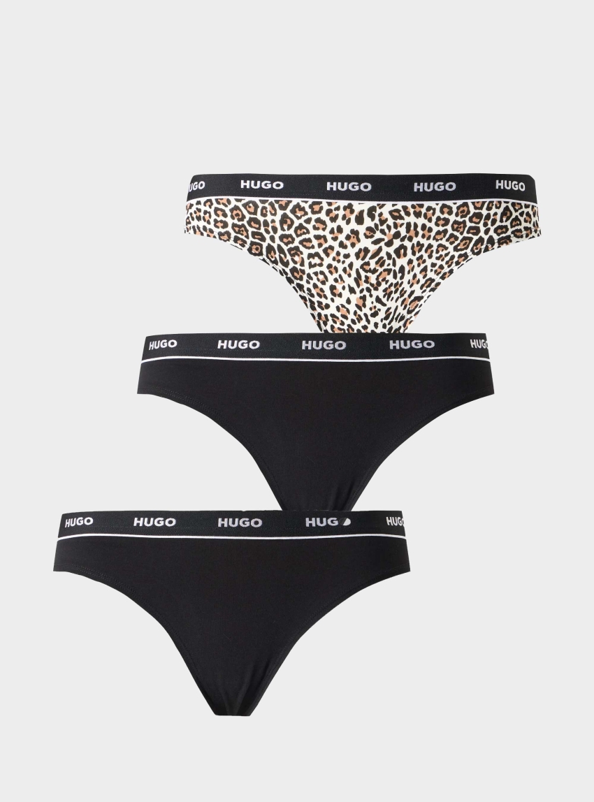 HUGO Three-Pack Of Stretch-Cotton Thongs With Logo Details  TRIPLET THONG DESIGN - Animal Print