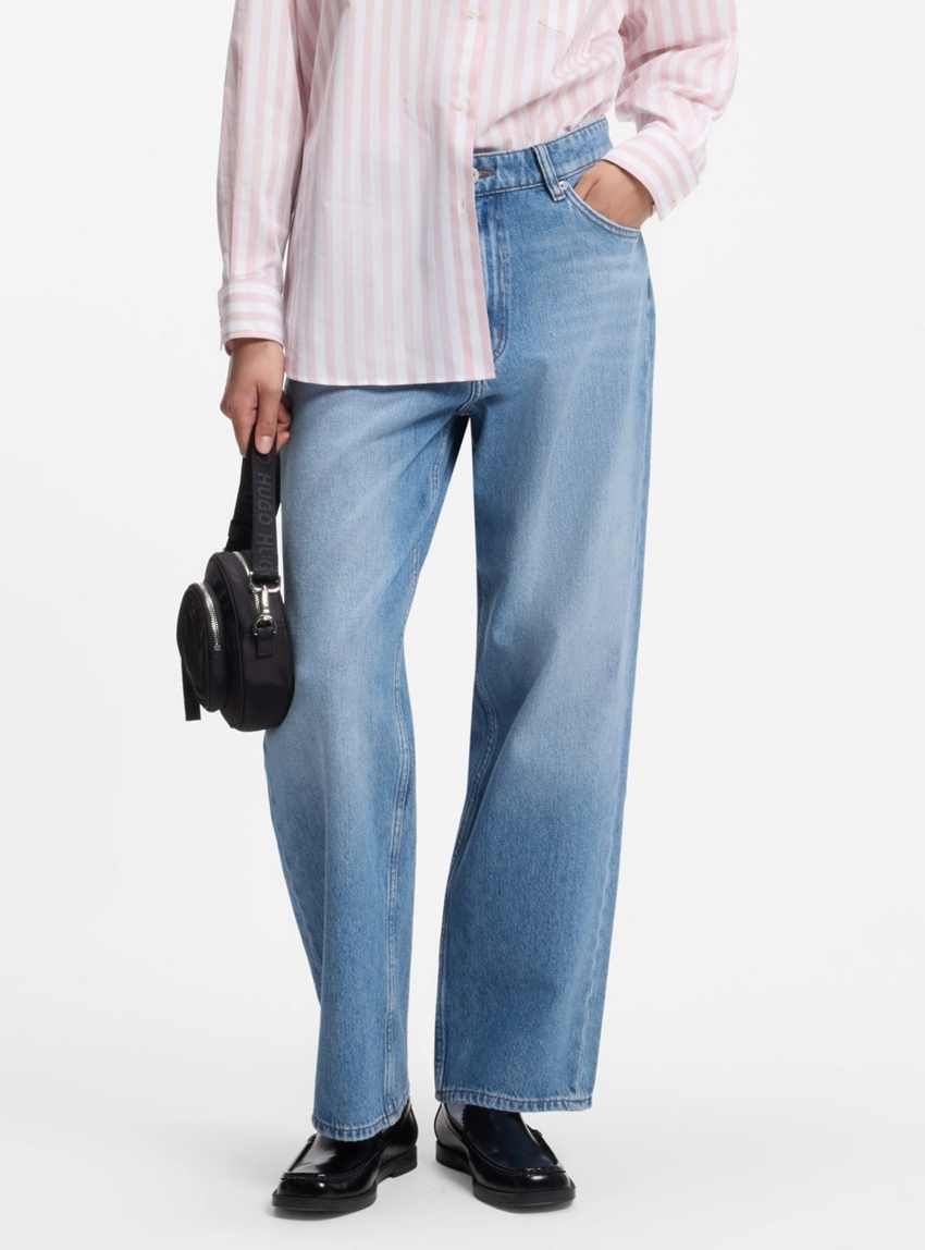 HUGO Loose-Fit Wide-Leg Jeans With Charm Accents Leni_S_B - Light Aged Denim