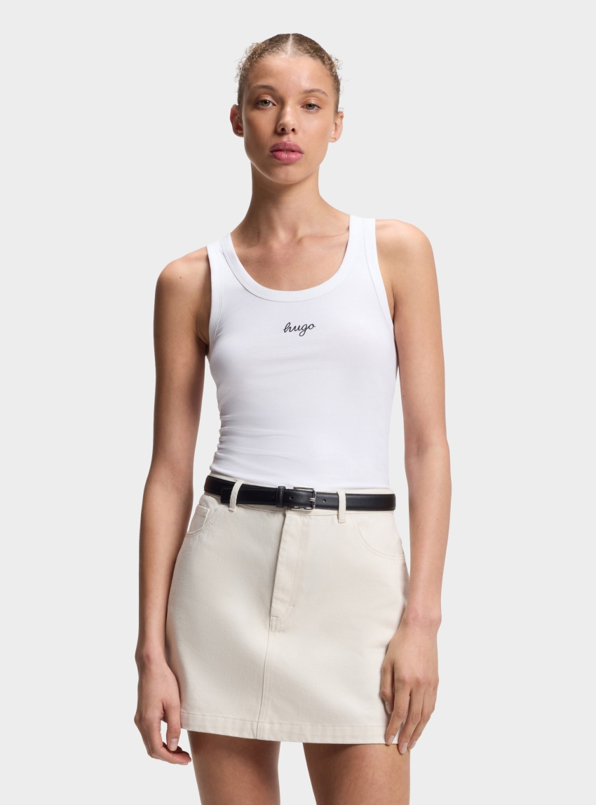 HUGO Extra-Slim-Fit Tank Top With Puff-Print Logo Damatank_B_1 - White