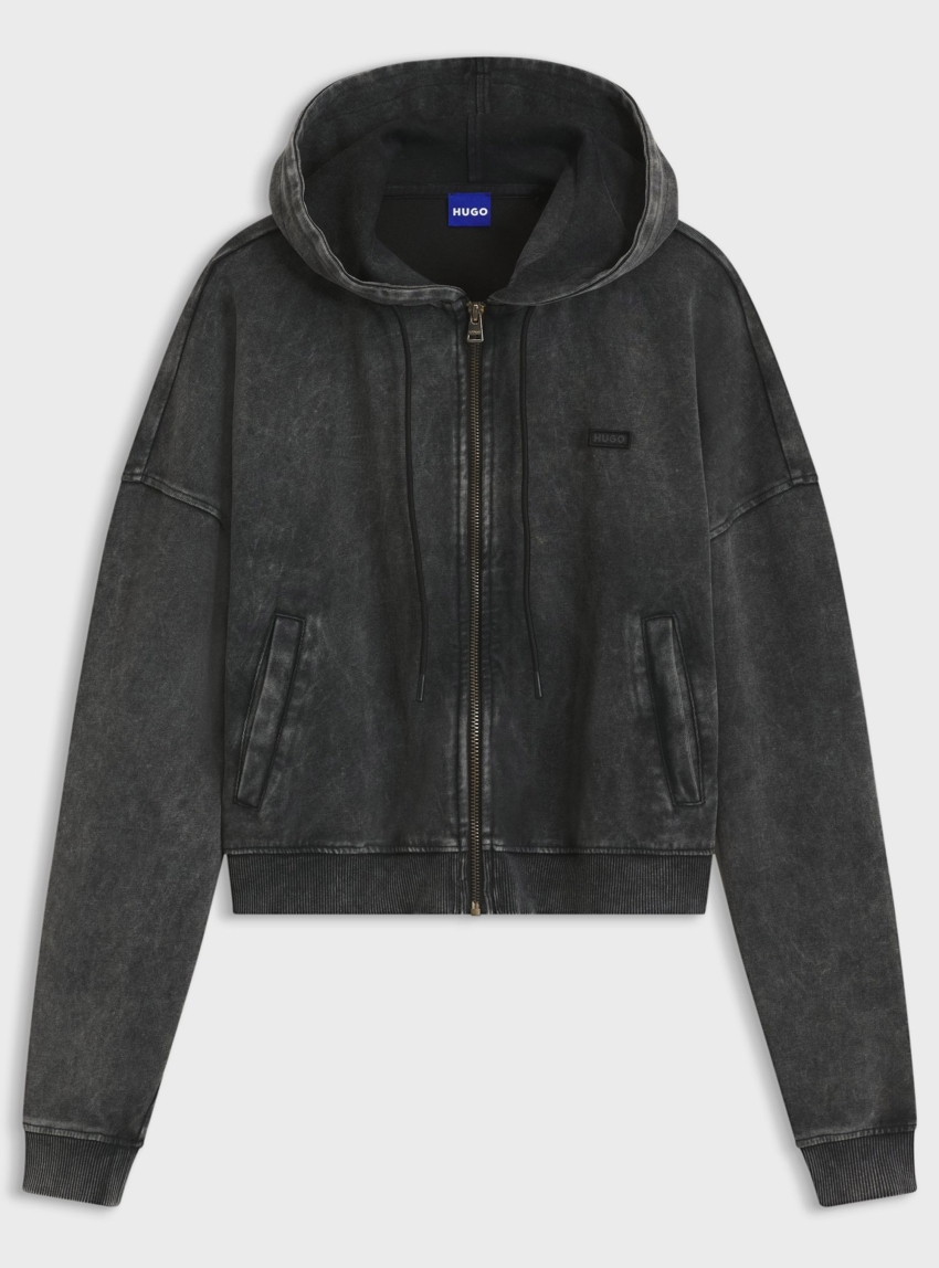 HUGO Hoodie In Soft Cotton Blend Dooba_B - Washed Black