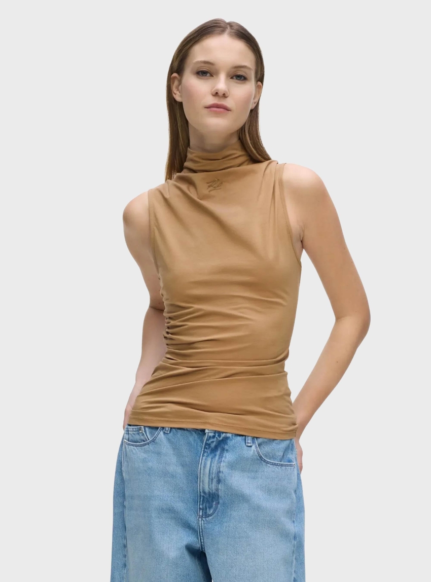 Karl Lagerfeld Mock Neck Tank Top - Beige