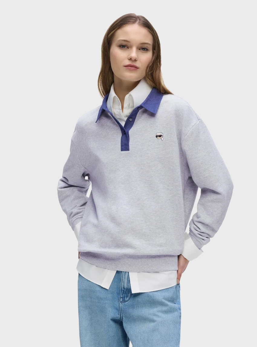 Karl Lagerfeld Ikon Polo Sweatshirt - Light Grey Melange