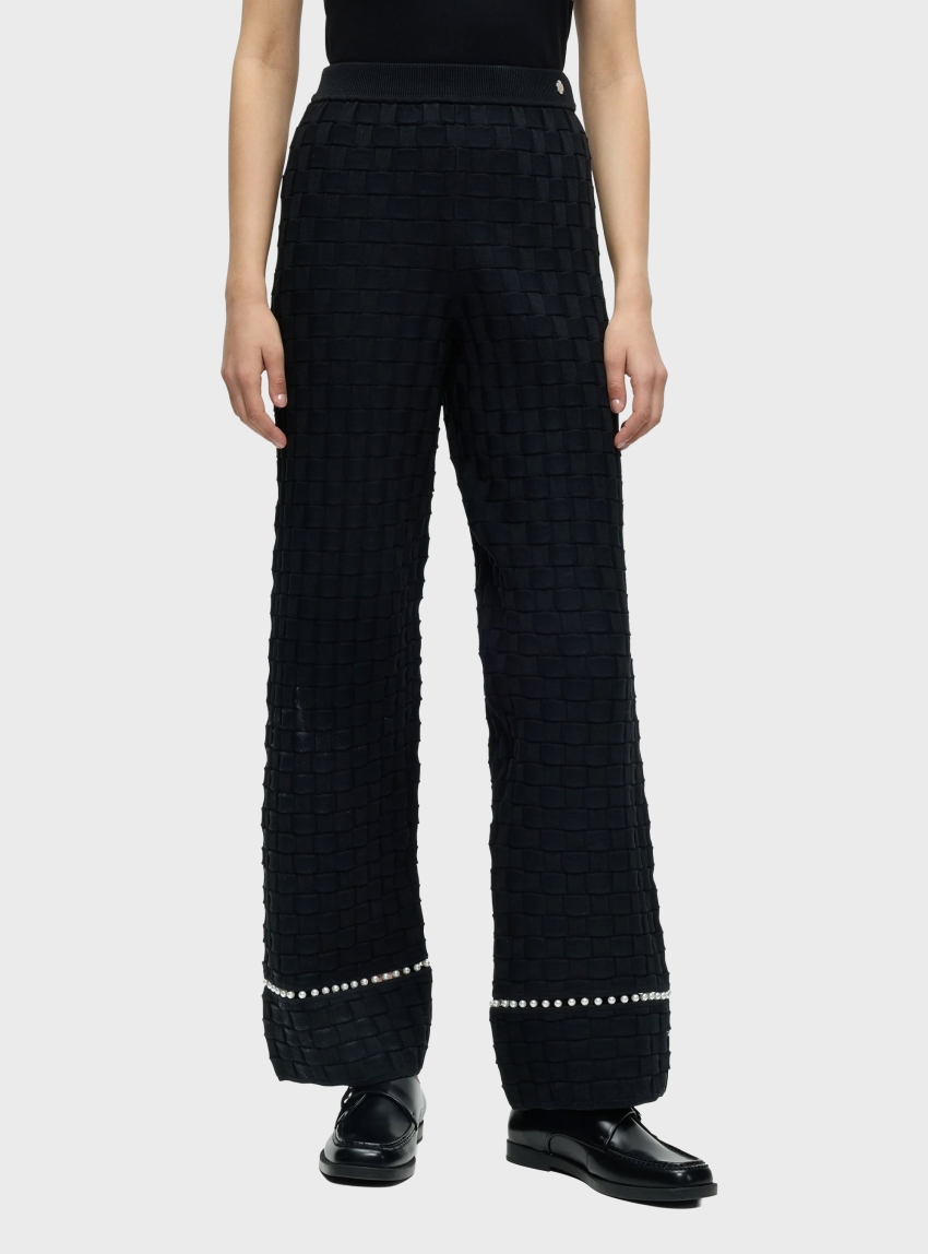Karl Lagerfeld Pearl Detail Knit Pants - Black