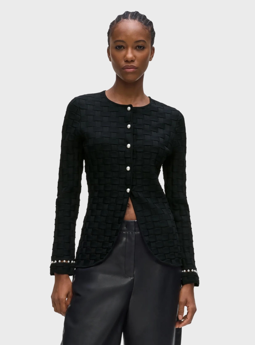 Karl Lagerfeld Faux-Pearl Detail Knit Cardigan - Black