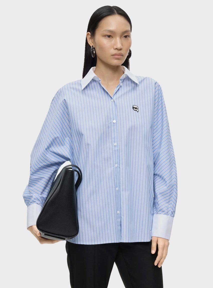 Karl Lagerfeld Contrast-Collar Ikon Stripe Shirt - Blue