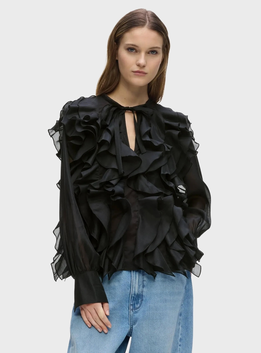 Karl Lagerfeld Organza Ruffle Blouse - Black