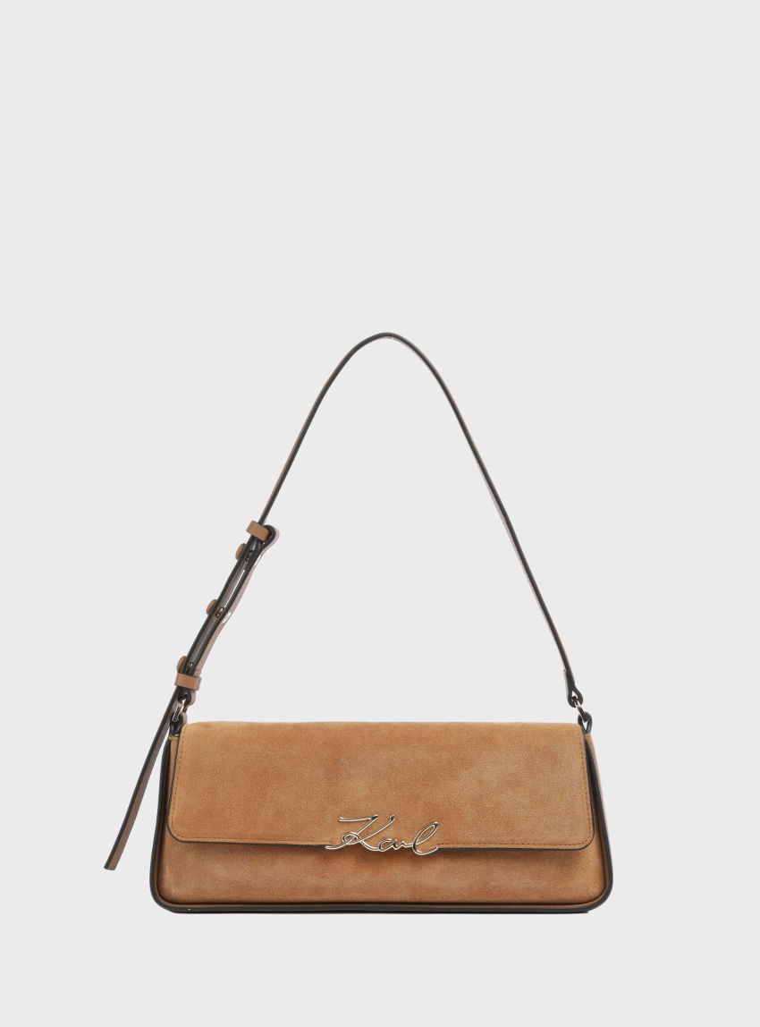 Karl Lagerfeld K/Signature Suede Shoulder Bag - Camel