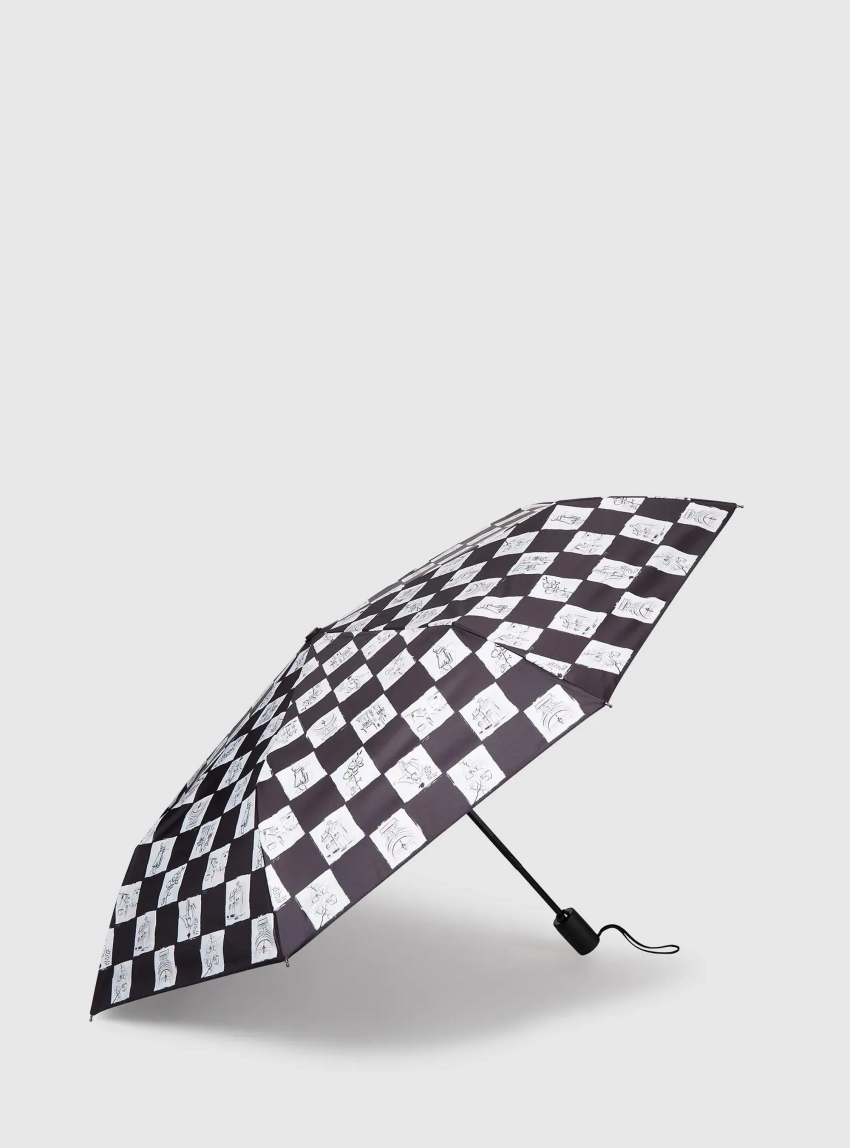 Karl Lagerfeld K/Ballet Checked Small Umbrella - Black & White