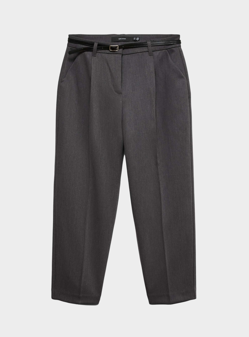 Vero Moda Elma Mid Waist Barrel Belt Ankle Pants - Dark Grey Melange