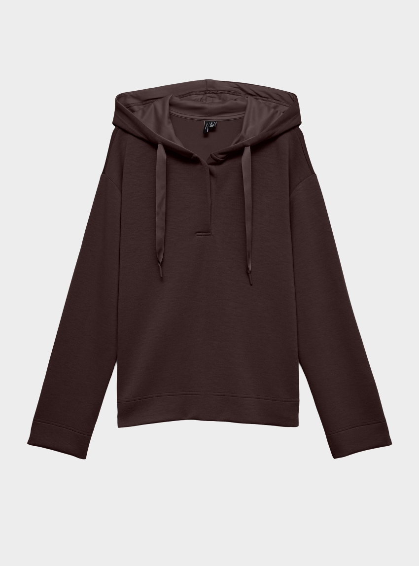 Vero Moda Hali Ls Button Hoodie - Dark Brown