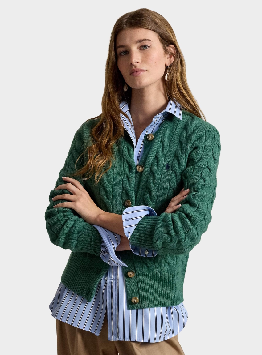 Polo Ralph Lauren Cable-Knit Wool-Cashmere Cardigan - Green