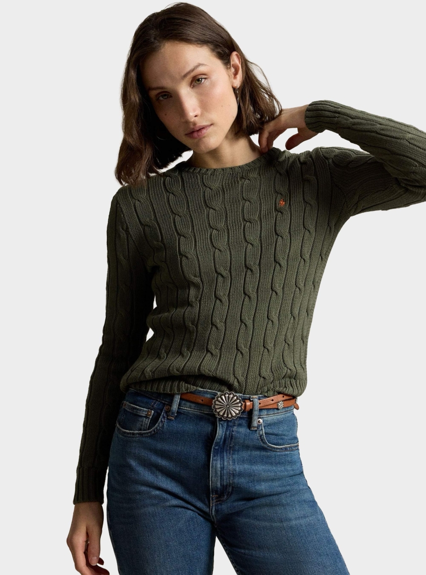 Polo Ralph Lauren Cable-Knit Cotton Crewneck Jumper - Olive 