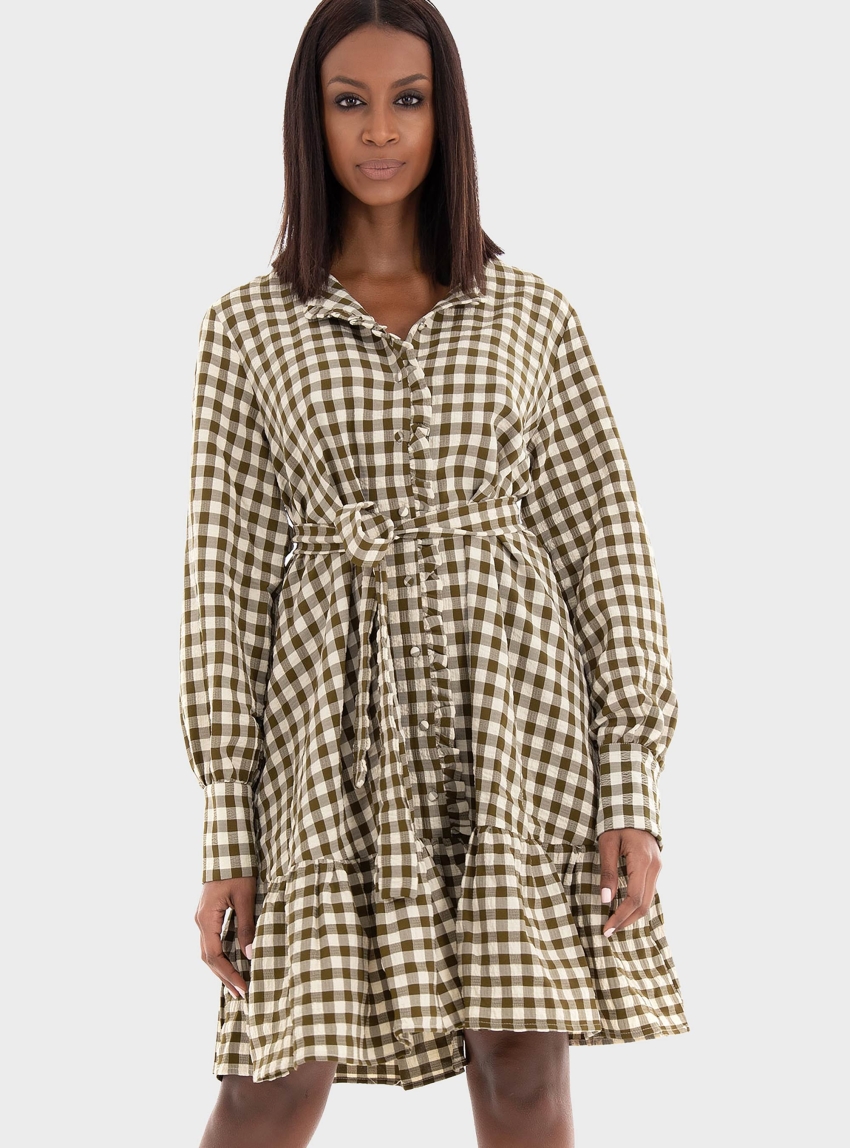 Selected Short Ruffle Dress Lucilla - Olive