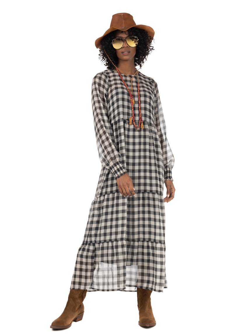 Only Checked Midi Dress-Black & White