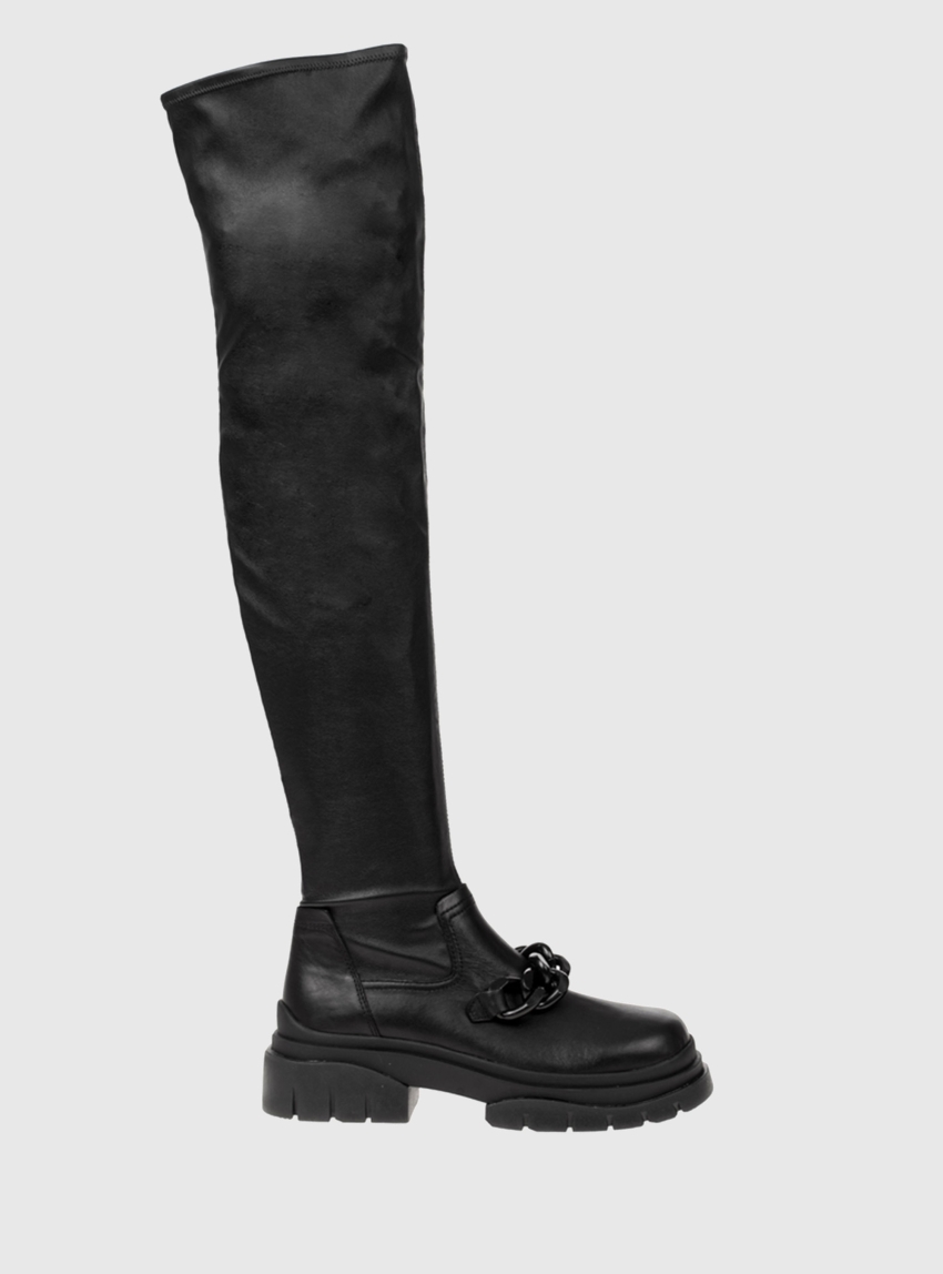 Ash Star Chain High Knee Boots-Black