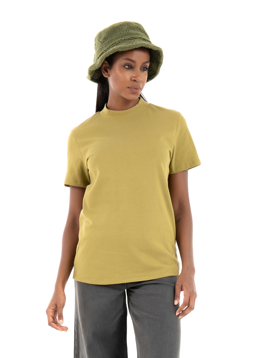 NA-KD High Neck T-Shirt-Khaki