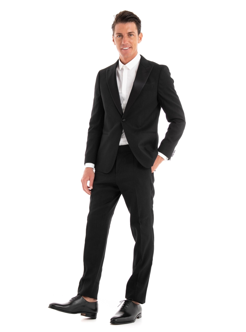 BOSS Slim Fit Suit In Linen Blend H-Huge-P-2Pcs-Tux232 - Black