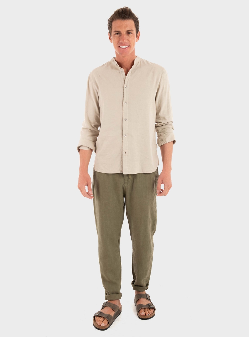 Dstrezzed Loose Tapered Heavy Linen Beach Pants - Khaki