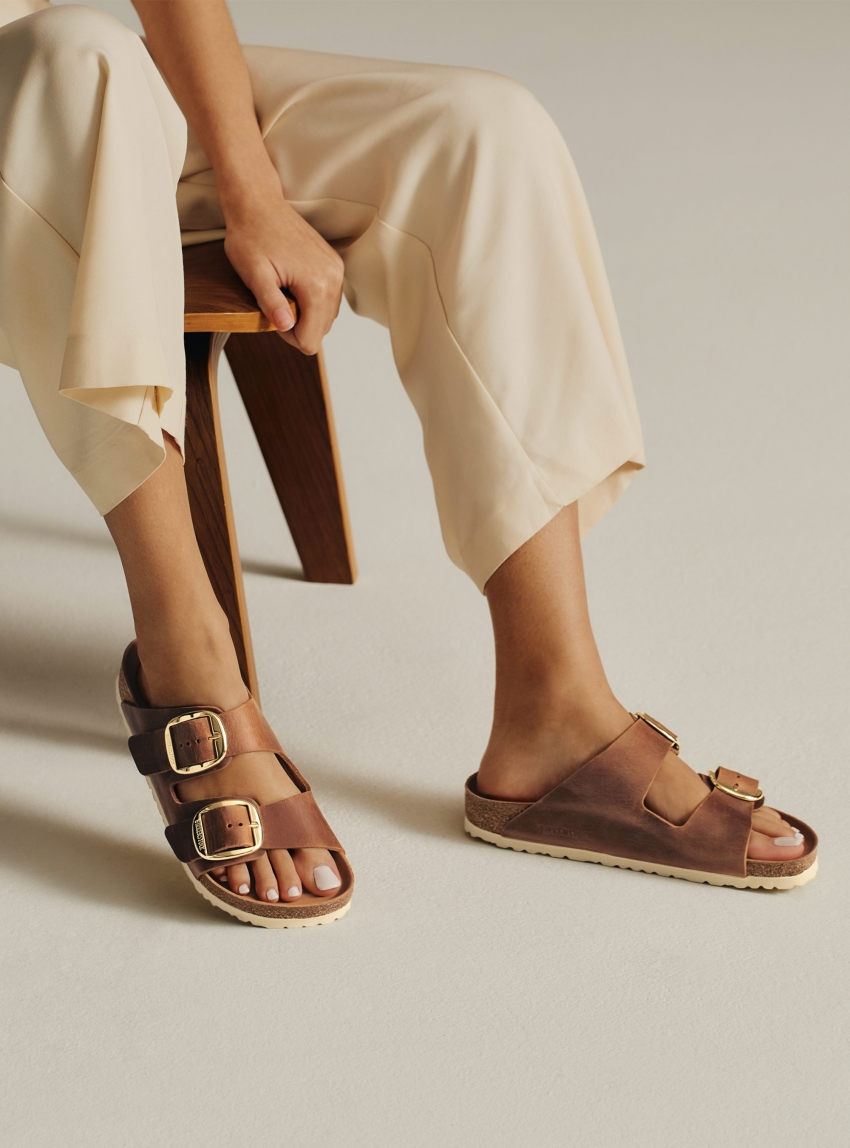 Birkenstock Arizona Big Buckle Oiled Leather Narrow Fit Sandals - Cognac