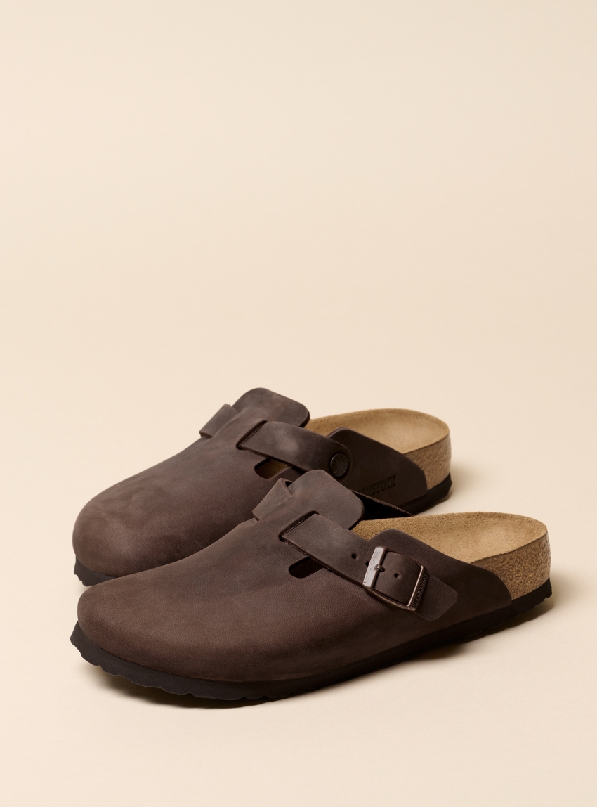 Birkenstock Boston Oiled Leather Narrow Fit Sandals - Dark Brown