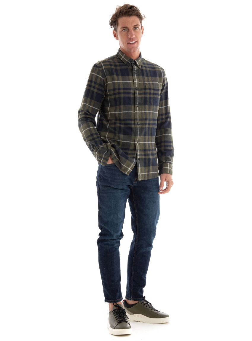 Jack & Jones Premium Brook Check Twill Shirt - Dark Olive Green