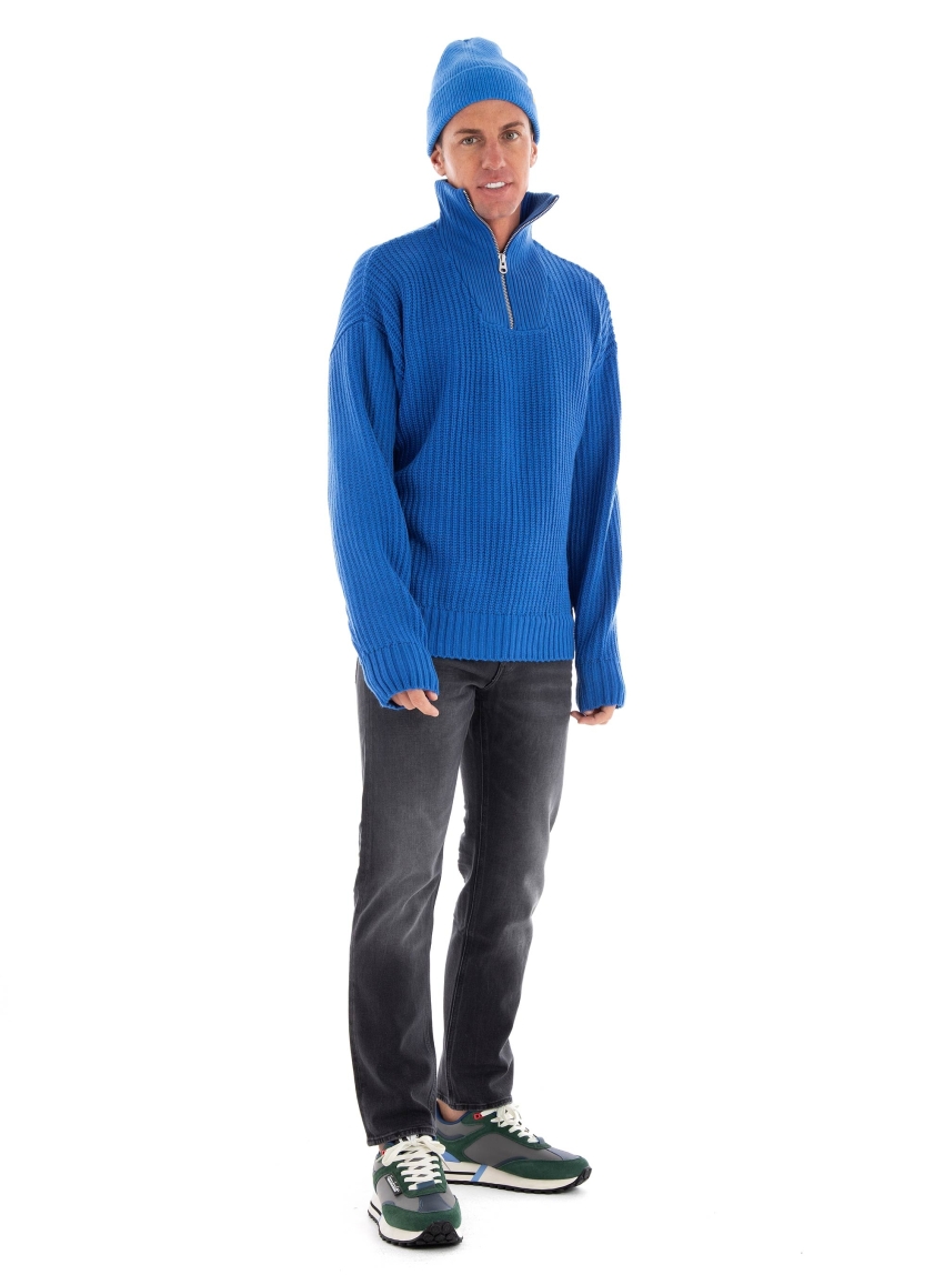 Jack & Jones Wale Half Zip Knit - Cobalt Blue