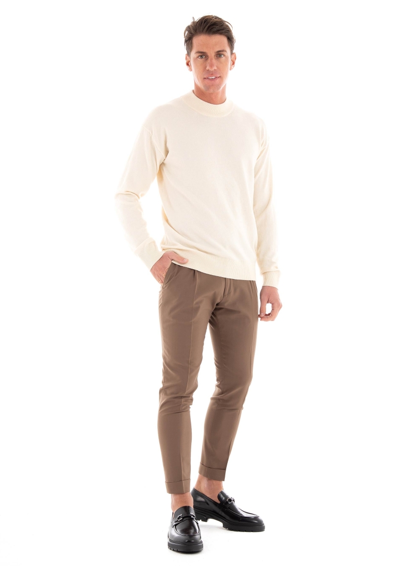 Scotch & Soda Dropped Shoulder Basic Mock Neck Knit - Light Beige