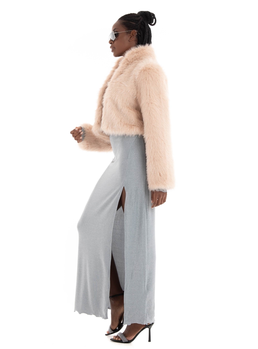 Tavus Faux Fur Short Coat - Light Pink
