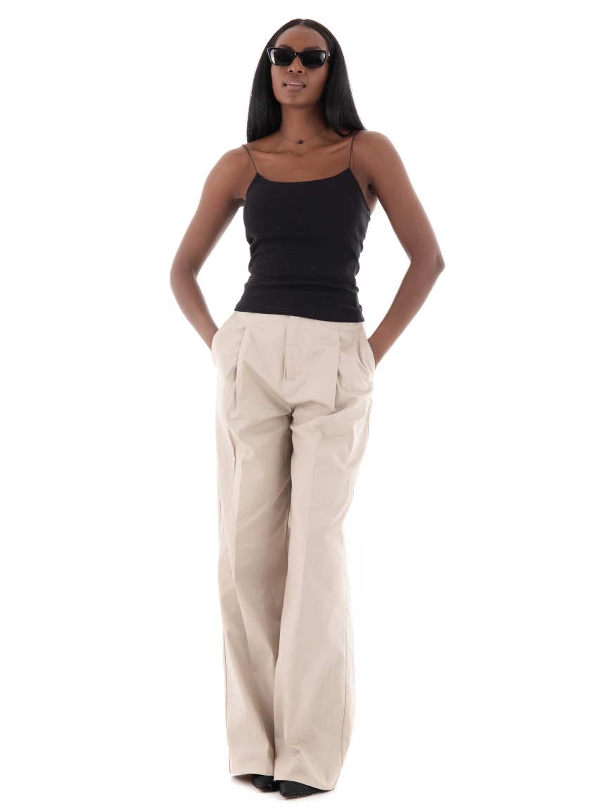 Scotch & Soda Rose Pleated High Rise Wide Leg Chino Pants - Light Beige