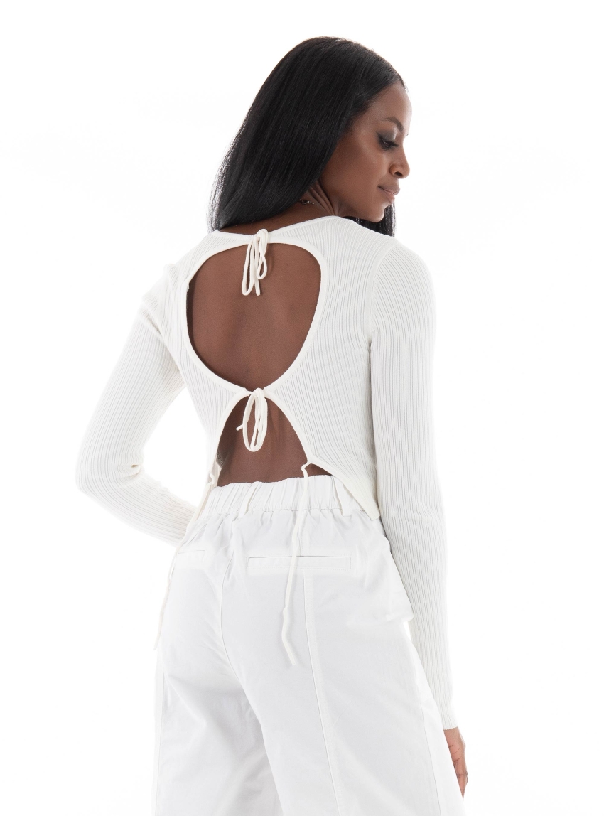 Only Meddi Crop Backdetail Oneck Knit Top - Off White