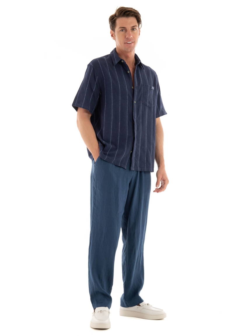 Guess Boxy Striped Textured Shirt - Blue