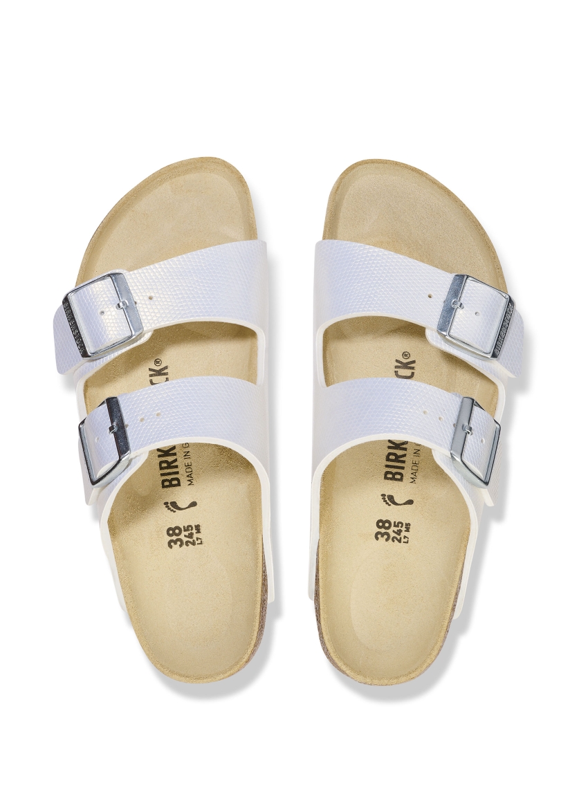Birkenstock Arizona Birko Flor Shiny Narrow Fit Sandals - White
