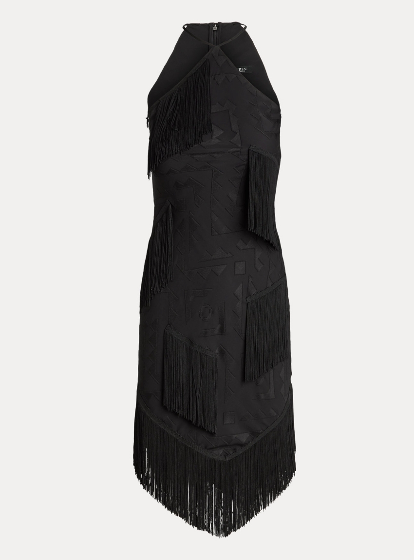 LAUREN Ralph Lauren Fringe-Trim Fil Coupé Cocktail Dress - Black
