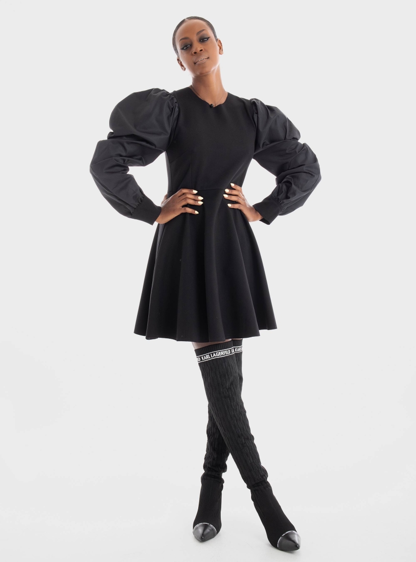 Ioanna Kourbela Dualism' Gathered Sleeves Mini Dress - Black