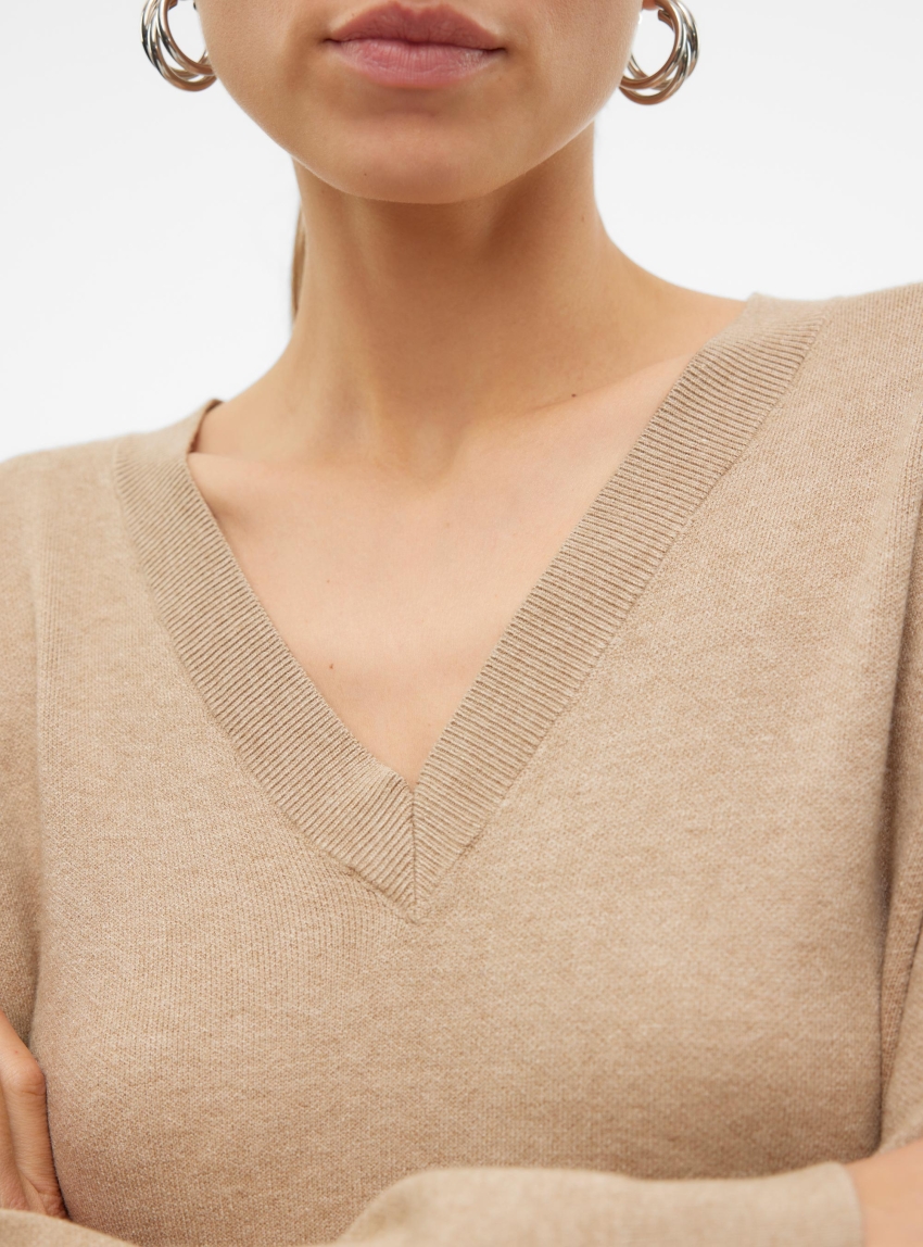 Vero Moda Gold V-Neck 7/8 Dress - Beige