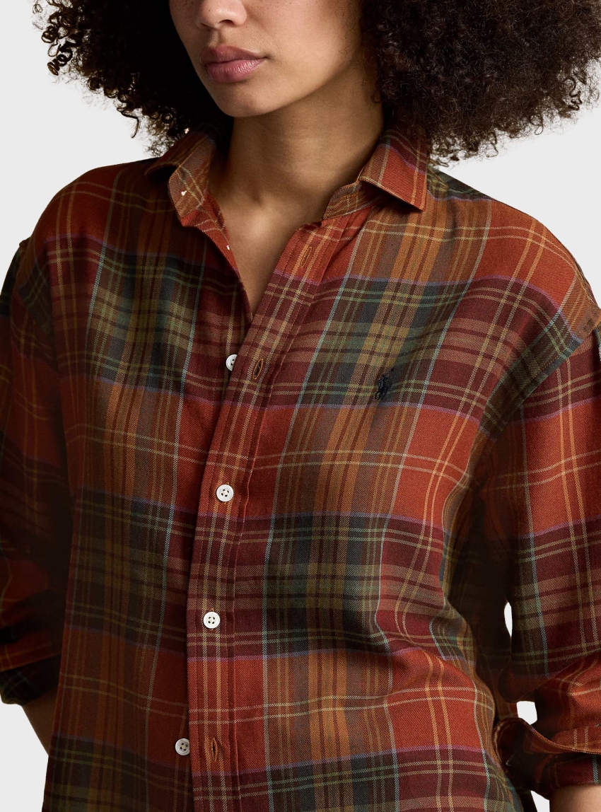 Polo Ralph Lauren Relaxed Fit Plaid Shirt - Orange Red