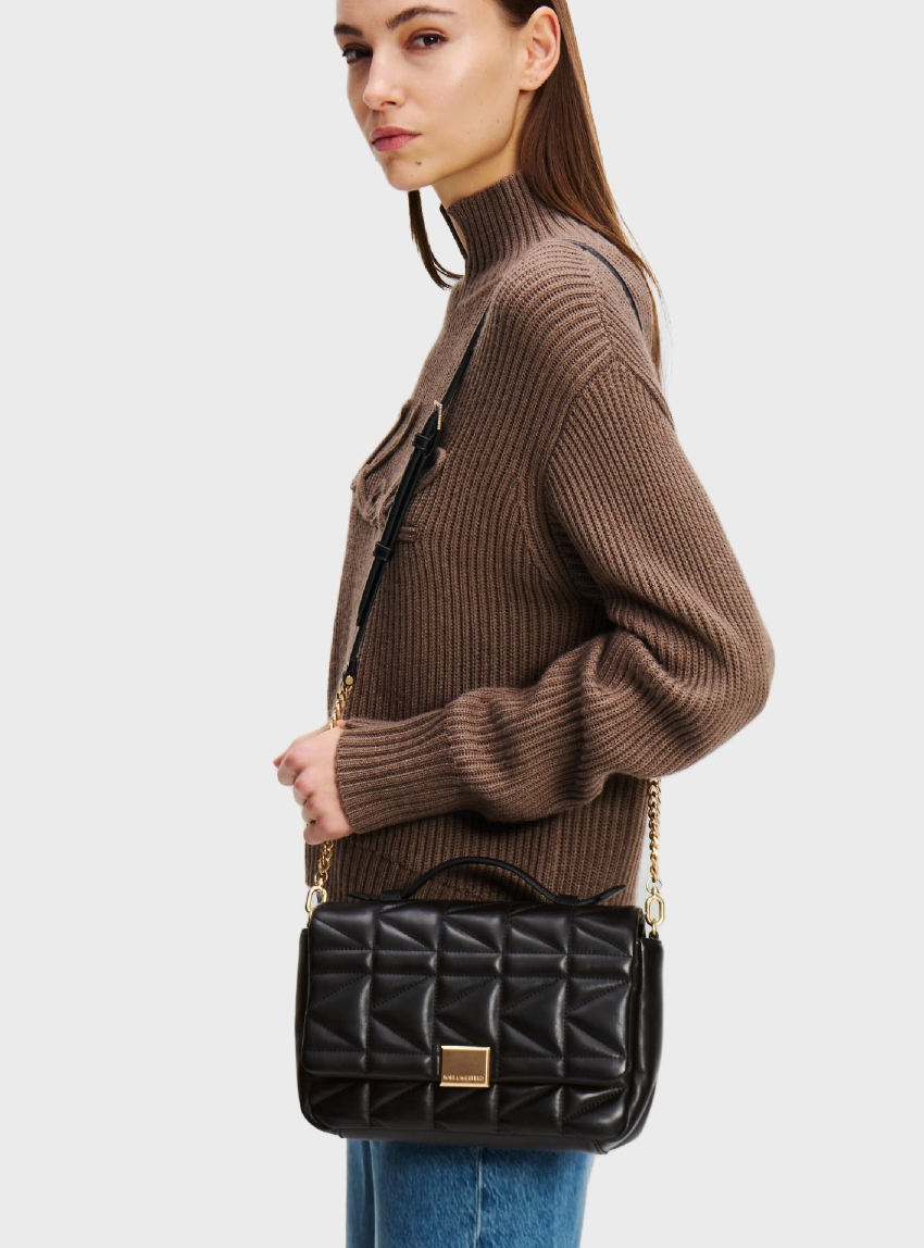 Karl Lagerfeld K/Kuilt Leather Crossbody Top Handle Bag - Black