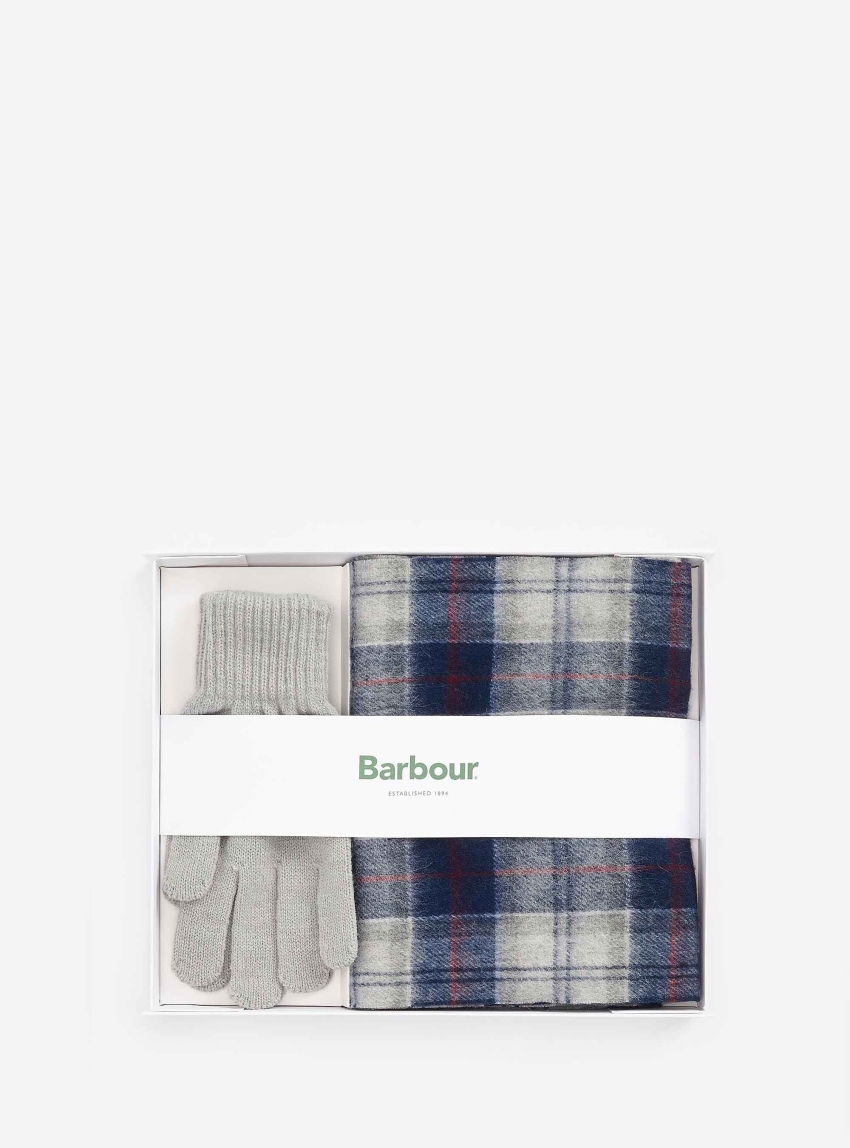 Barbour Tartan Scarf & Glove Gift Set - Grey
