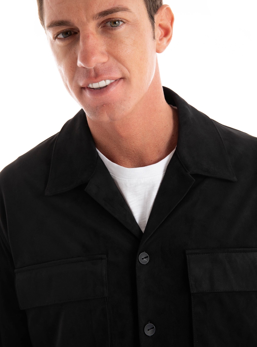 Antony Morato Regular Fit Shirt Straight Cut In Suede-Effect Fabric - Black