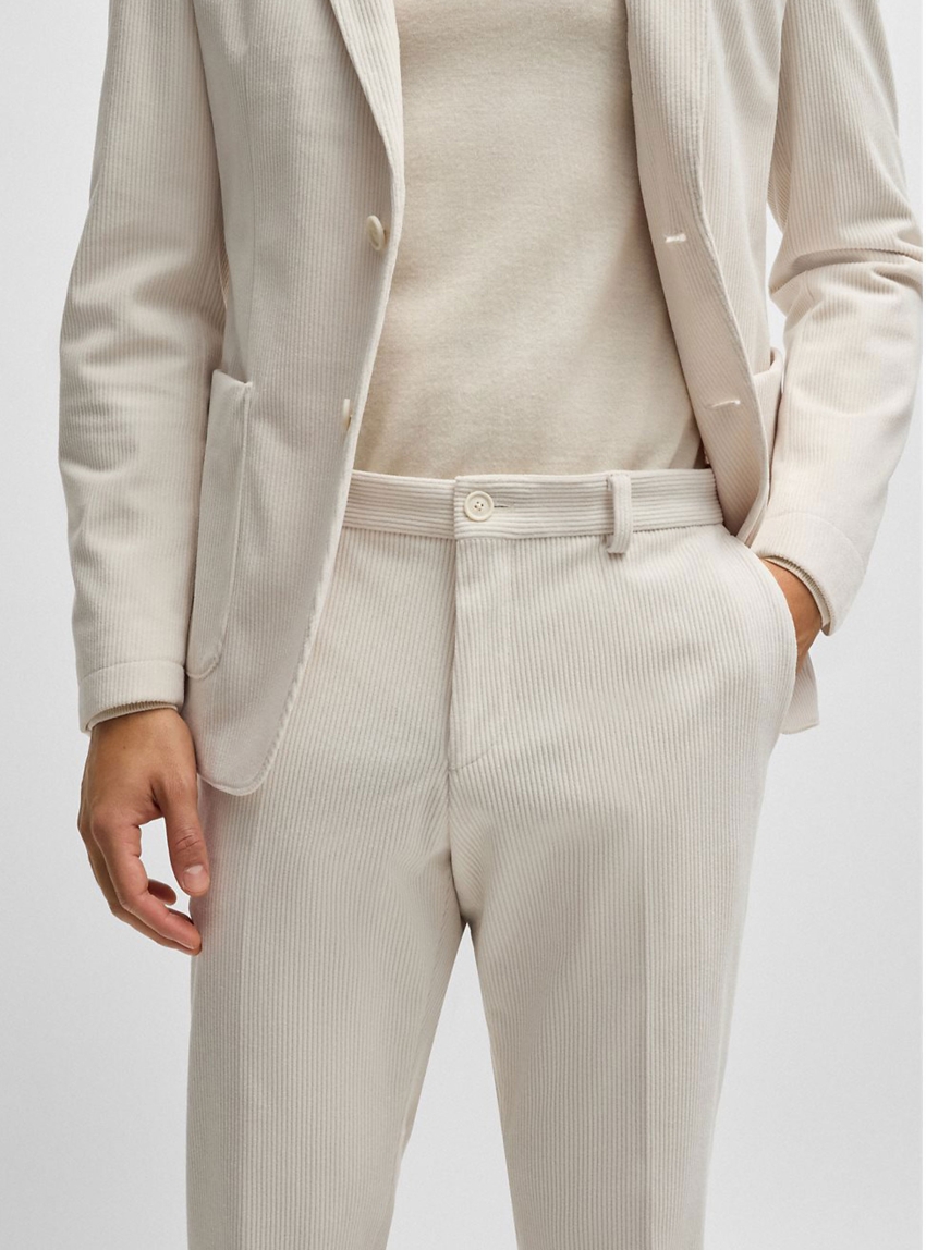 BOSS Performance Stretch Corduroy Slim Fit Trousers P-Genius-CW-WG-244 - Ecru