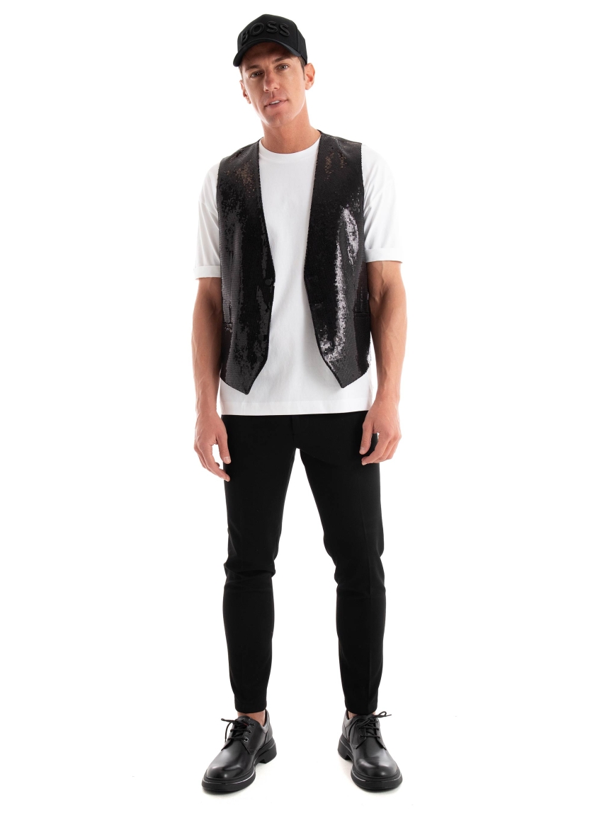 HUGO Slim Fit Sequin Vest Vin244E1J - Black