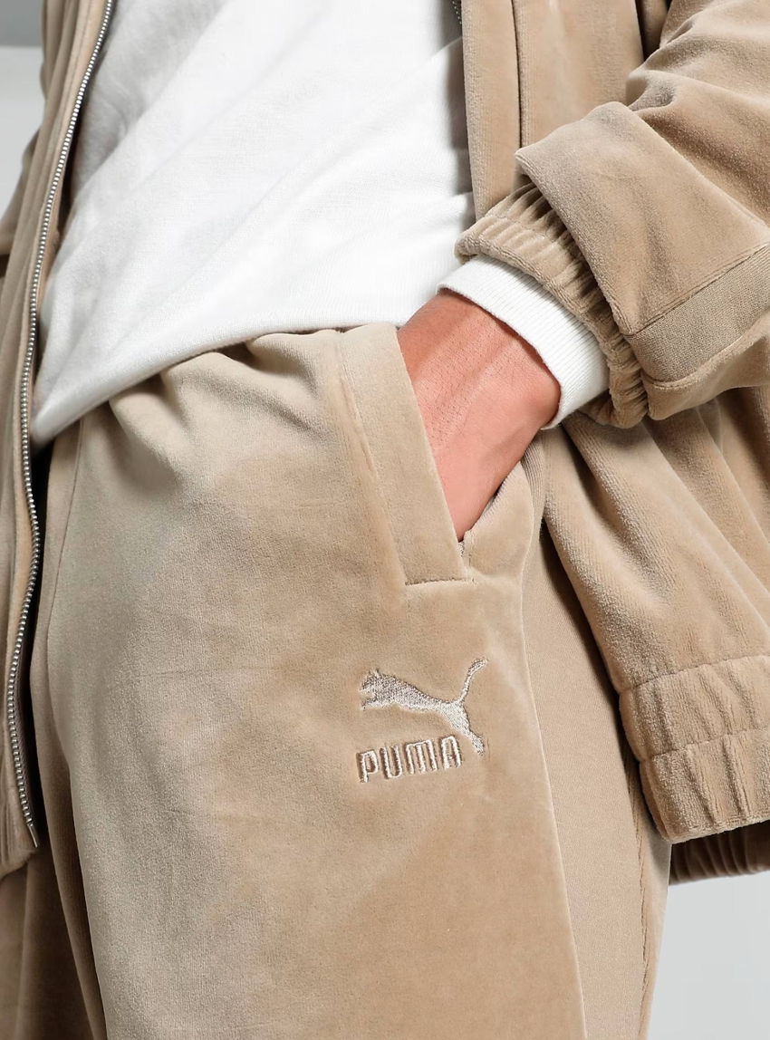 Puma T7 Oversized Velour Track Pants - Beige