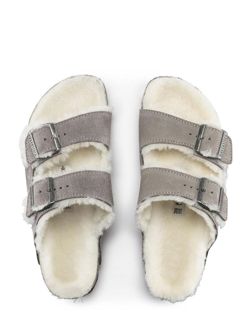 Birkenstock Arizona Shearling Suede Sandals - Grey