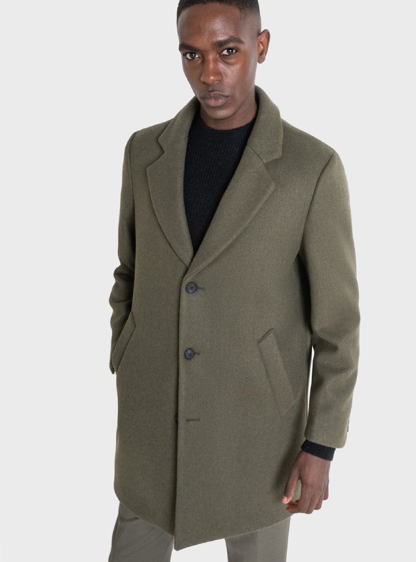 Antony Morato Regular Fit "Mathias" Coat In Wool And Cashmere Blend - Olive 