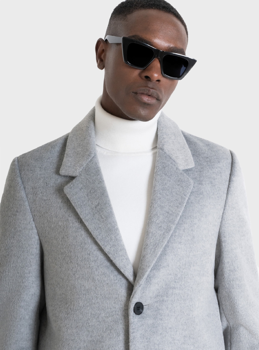 Antony Morato "Russel" Slim Fit Wool Blend Coat - Grey Melange