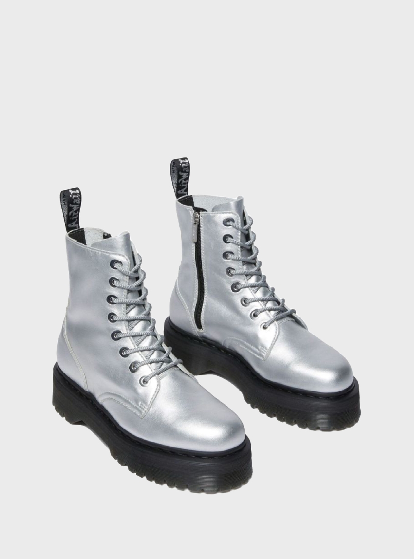 Dr Martens Jadon Milled Metallic Platform Boots - Silver
